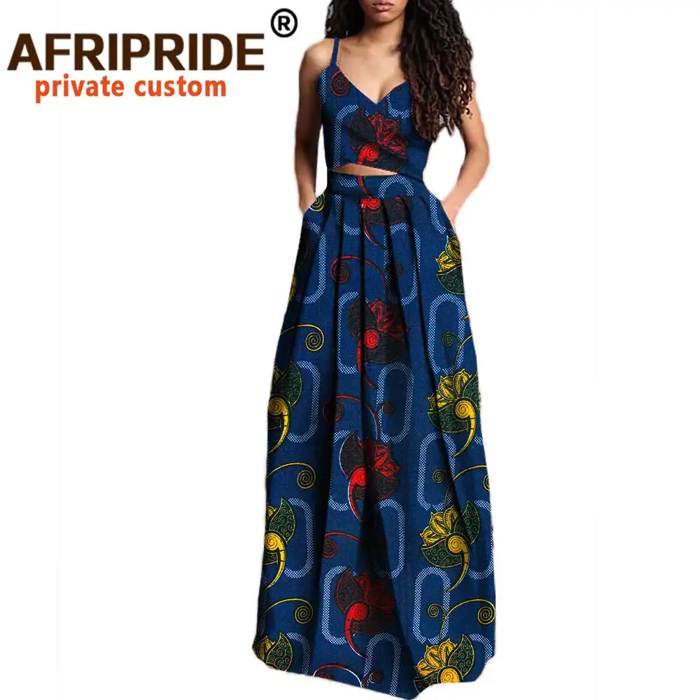 2020 African 2 piece set for wome crop top and maxi skirts dashiki outfits ankara clothes plus size pure wax cotton A722629 |