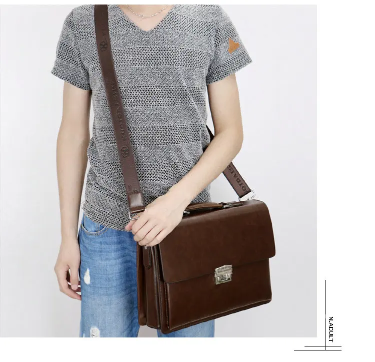 Business Men's Bag Large Capacity Cowhide Leather briefcase Horizon Password Lock Shoulder Messenger Bag