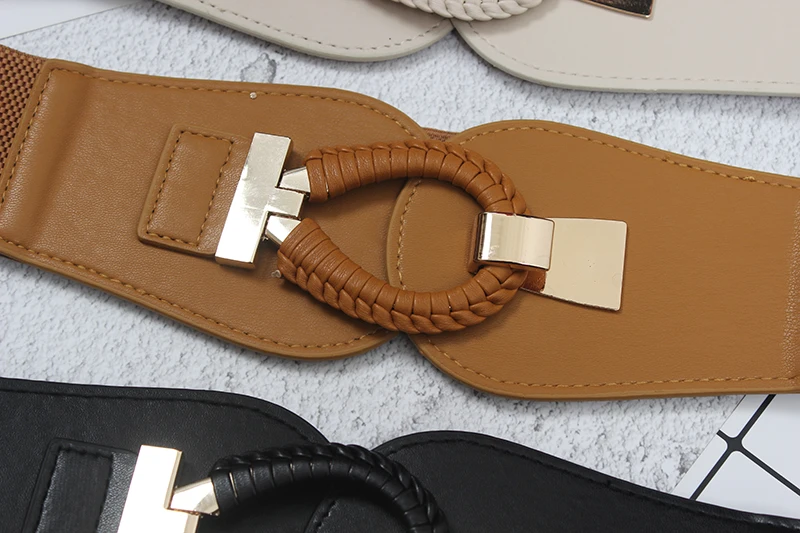 

[EAM] Pu Leather Black Buckle Long Elastic Wide Belt Personality Women New Fashion Tide All-match Spring Autumn 2021 1DD6759
