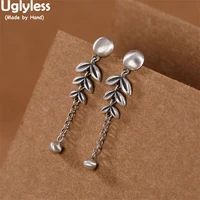 uglyless handmade willow branches studs earrings thai silver wheat ears tassel earrings real 925 silver brincos ethnic jewelry