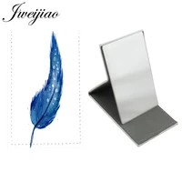 youhaken feather pattern makeup new mirror stainless steel leather pocket mirror easy to carry a unique gift for women