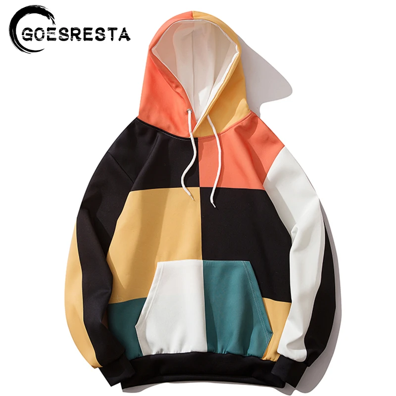 

Goesresta 2020 хип-хоп оверсайз Толстовка для мужчин контрастная строчка Повседневный пуловер Толстовка Осенняя модная мужская толстовка с капюш...