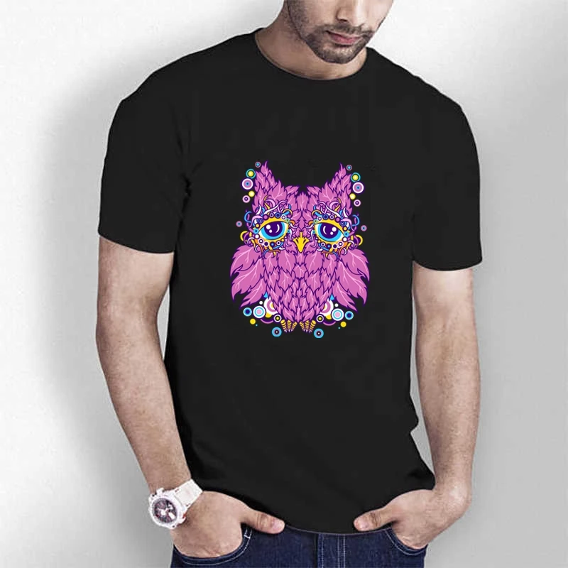 

TriDitya HT0607# Grape Owl Unisex Cotton Tee-shirt O Neck Short Sleeve Tshirt Custom-made