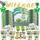 Посуда в виде животных Wild One на 1-й день рождения, Лесной сафари в джунглях, украшение для дня рождения, бумажные тарелки, баннеры салфетки под чашки