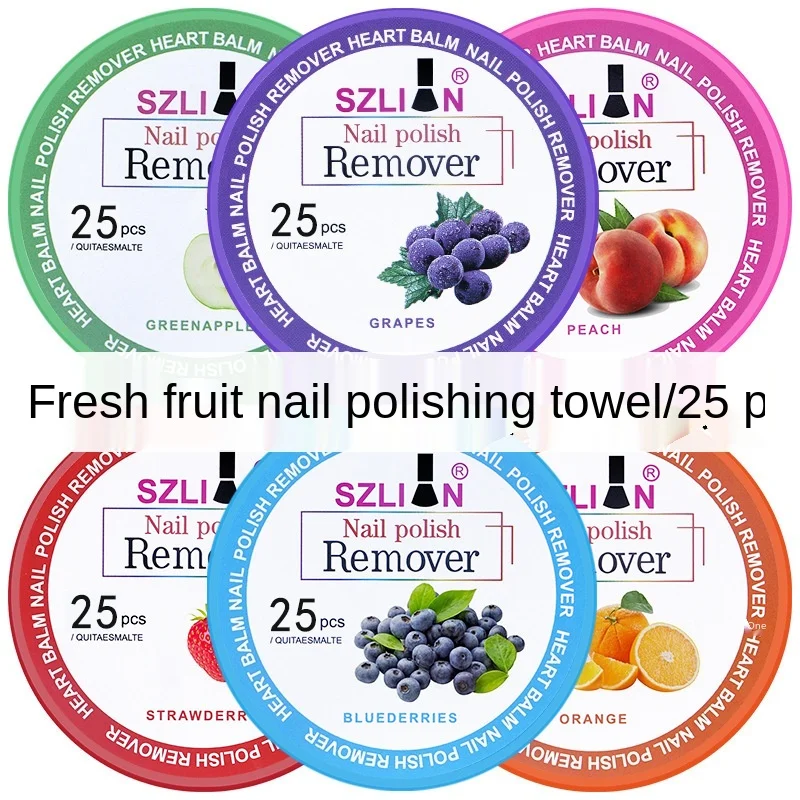 

A Variety of Fruity Mild Nail Remover Wipes and Makeup Remover Cotton 25 Pieces of Boxed Nail Remover Tool Nail Remover Towel