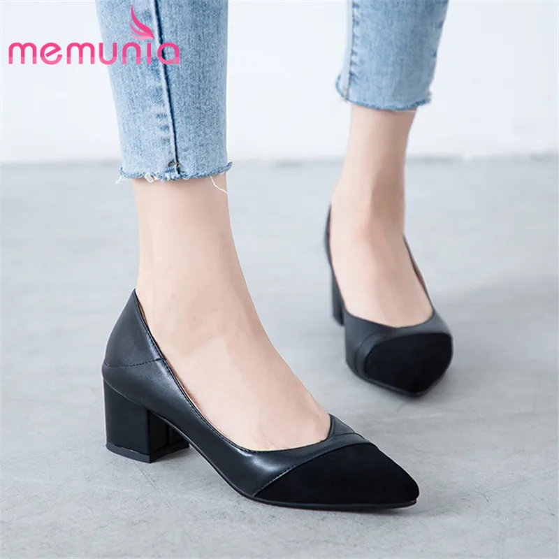 

MEMUNIA 2020 hot sale spring summer single shoes ladies mixed color square heel classic party wedding shoes women pumps