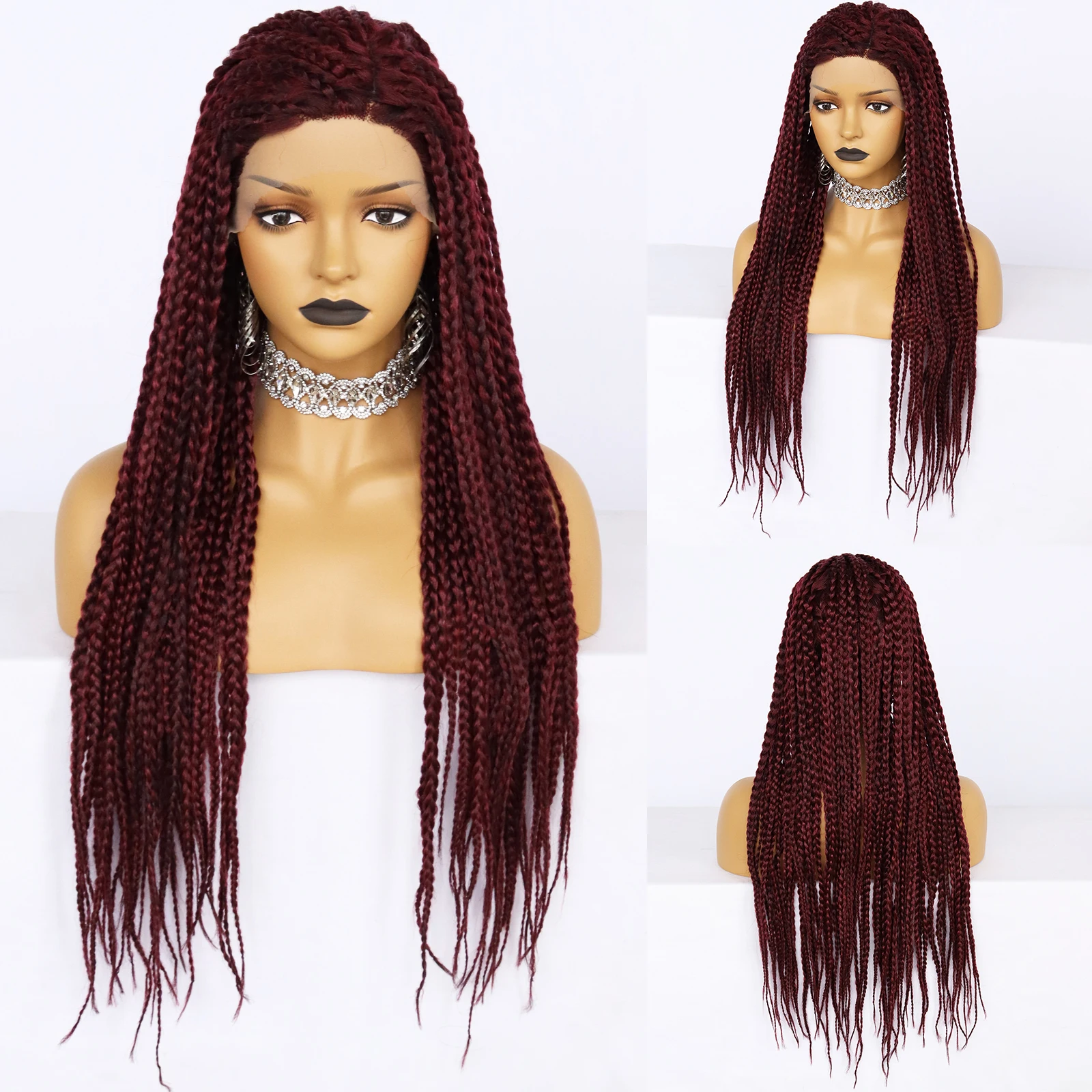 JONETING Long Braided Wig T Part Lace Front Fiber Heat Resistant Synthetic Wigs for Black Women Halloween Party