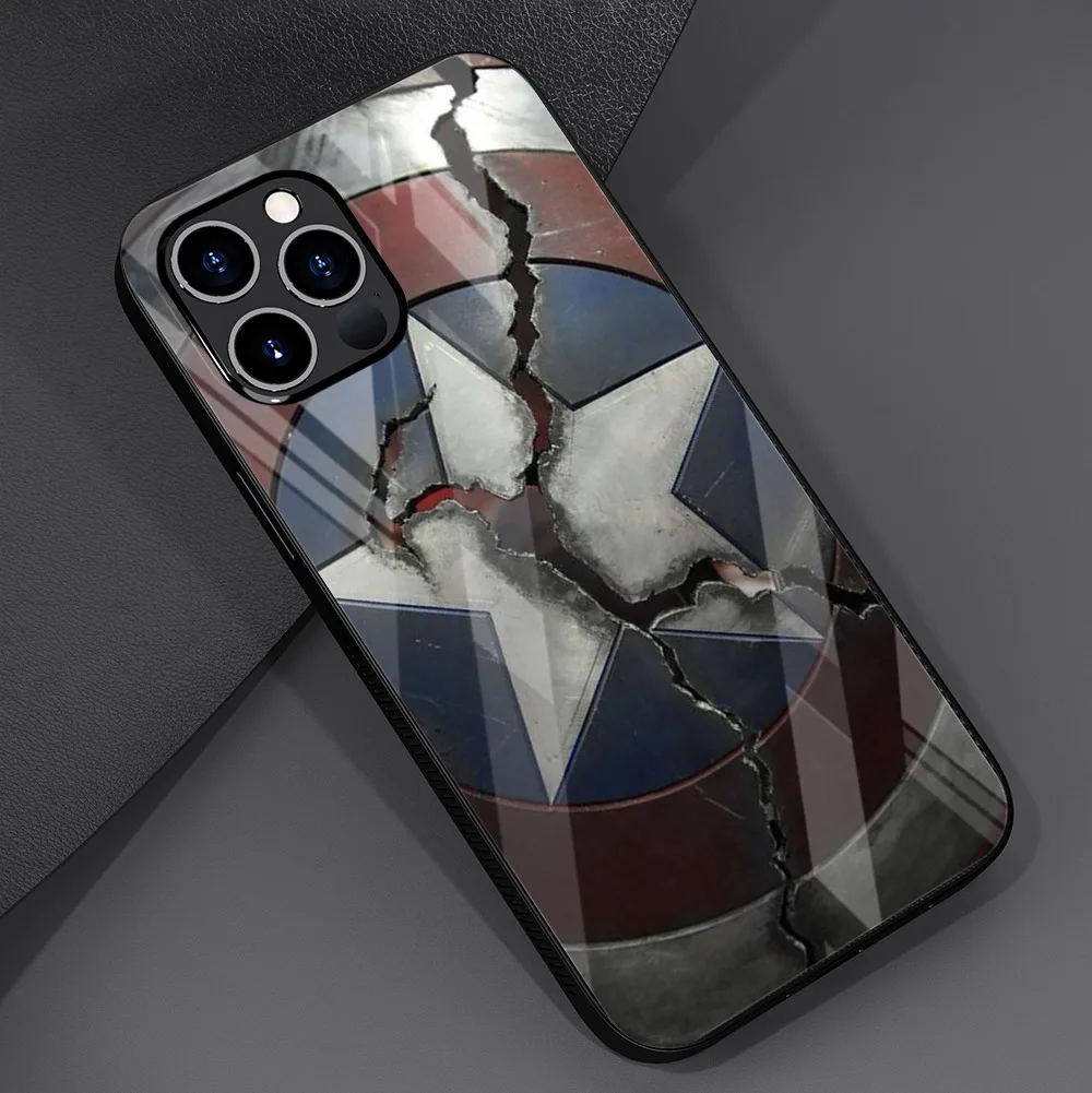 Tempered Glass Cover Captain America Logo For Apple IPhone 12 Mini 11 Pro XS MAX XR X 8 7 6S 6 Plus Phone Case Coque