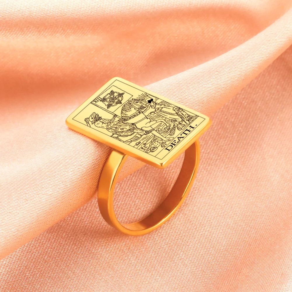 Золотое кольцо с карточкой Таро для женщин винтажные свадебные кольца из