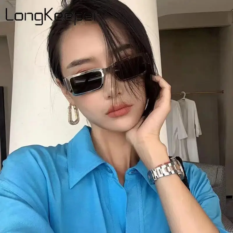 

LongKeeper небольшие металлические прямоугольные солнцезащитные очки Для женщин Ins Стиль в стиле «хип-хоп» стимпанк Солнцезащитные очки в стиле...