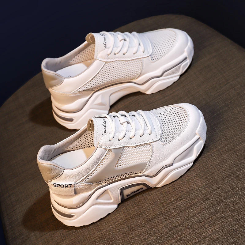 

2021 Summer Women's Vulcanize Shoes Outdoor Breathable Mesh Casual Sneakers Comfortable Lace-up Platform Dad Shoes for Woman
