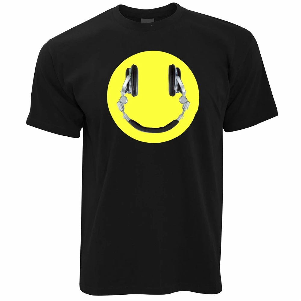 Музыкальная футболка наушники Happy Smile Face Dj вечерние мелодии с логотипом