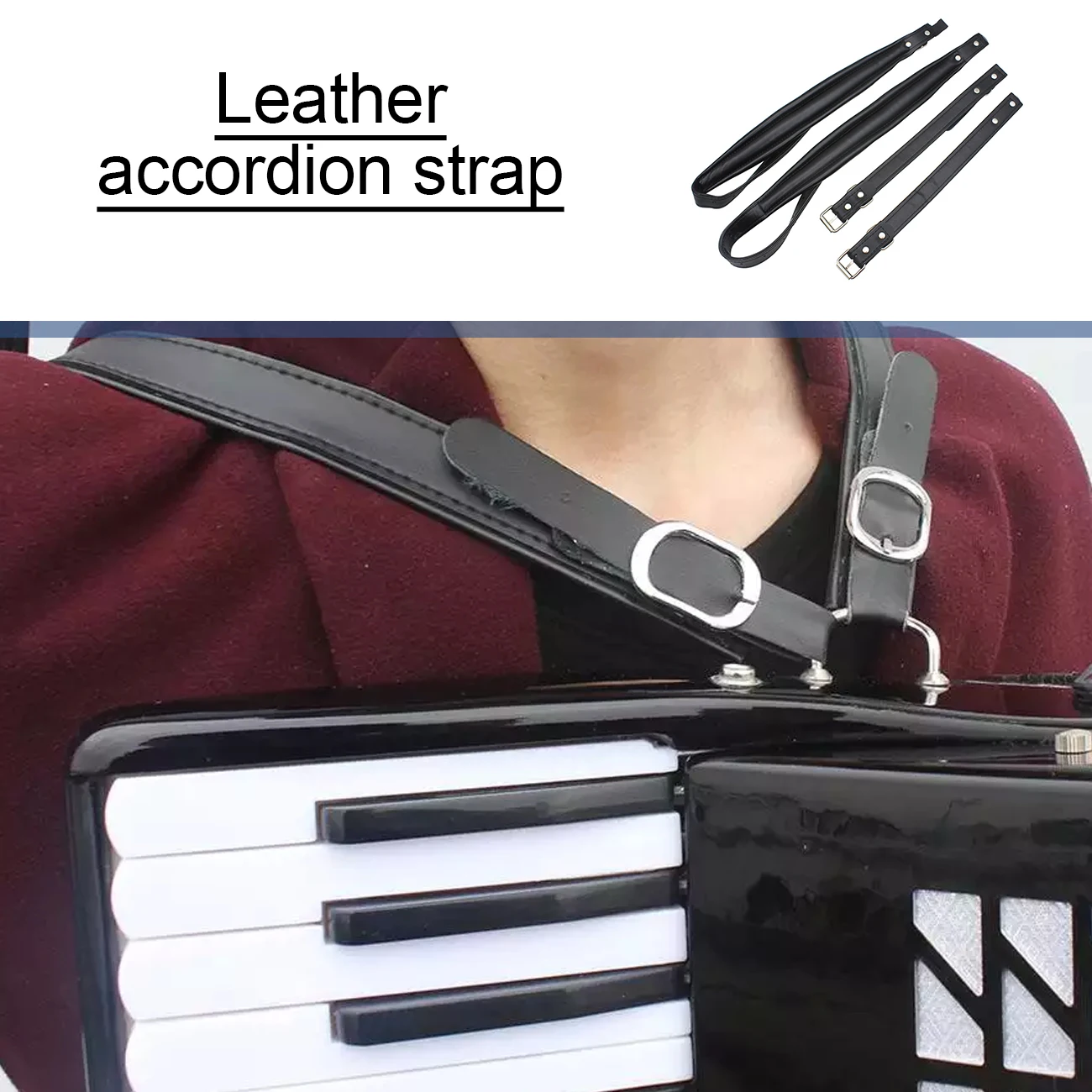 

1 Pair Adjustable Soft Synthetic Leather Accordion Shoulder Straps Belt 83-110CM Adjustable Length for Bass Accordions Universal
