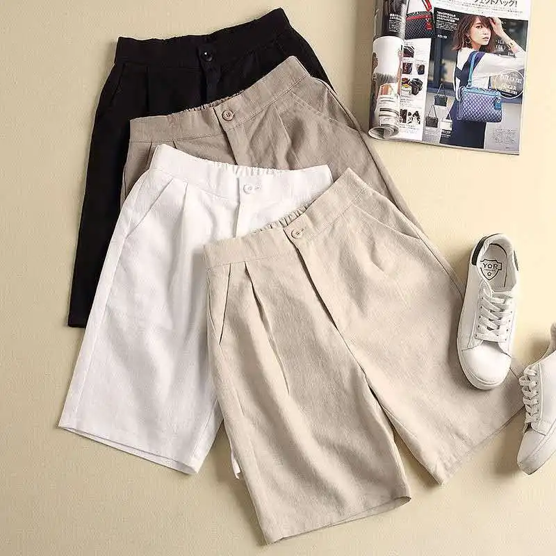 

Plus Size Loose Women's Shorts Casual Cotton Linen Shorts Women 2020 Summer Solid Color High Waist Shorts Fashion Women Trousers