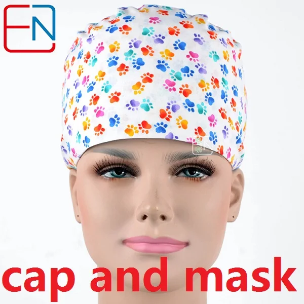cap and mask Hennar для женщин скраб шапки медицинские доктора медсестры напечатаны больницы клинические хирургические аксессуары хлопок Новые головные уборы наборы масок - Цвет: cap and mask