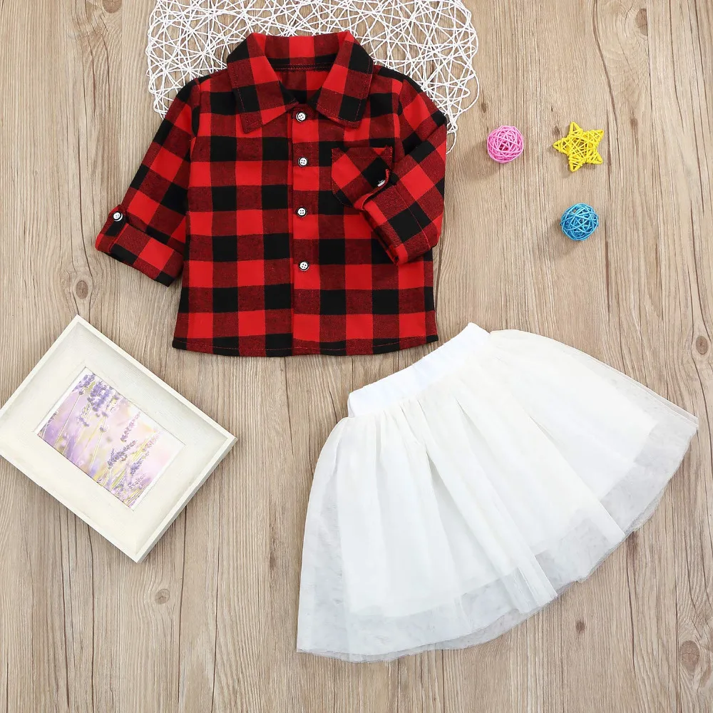 Комплект одежды из 2 предметов для маленьких девочек клетчатая фланелевая
