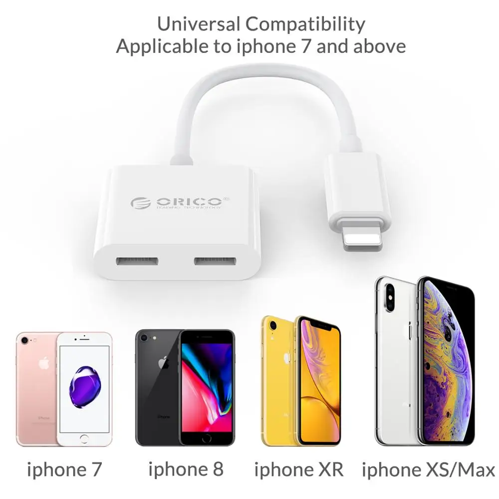ORICO наушники сплиттер адаптер для iphone 8 Plus освещение Jack Адаптеры Преобразователи зарядки музыка вызова для iphone X XR XS