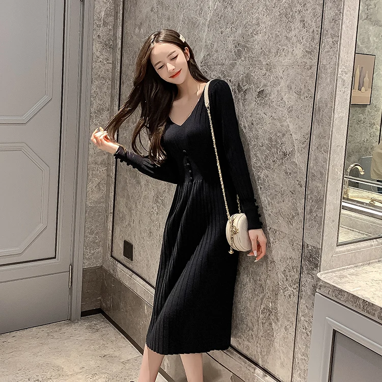 

light mature style light luxury ladies knitted dress 2020 autumn new product French bellflower