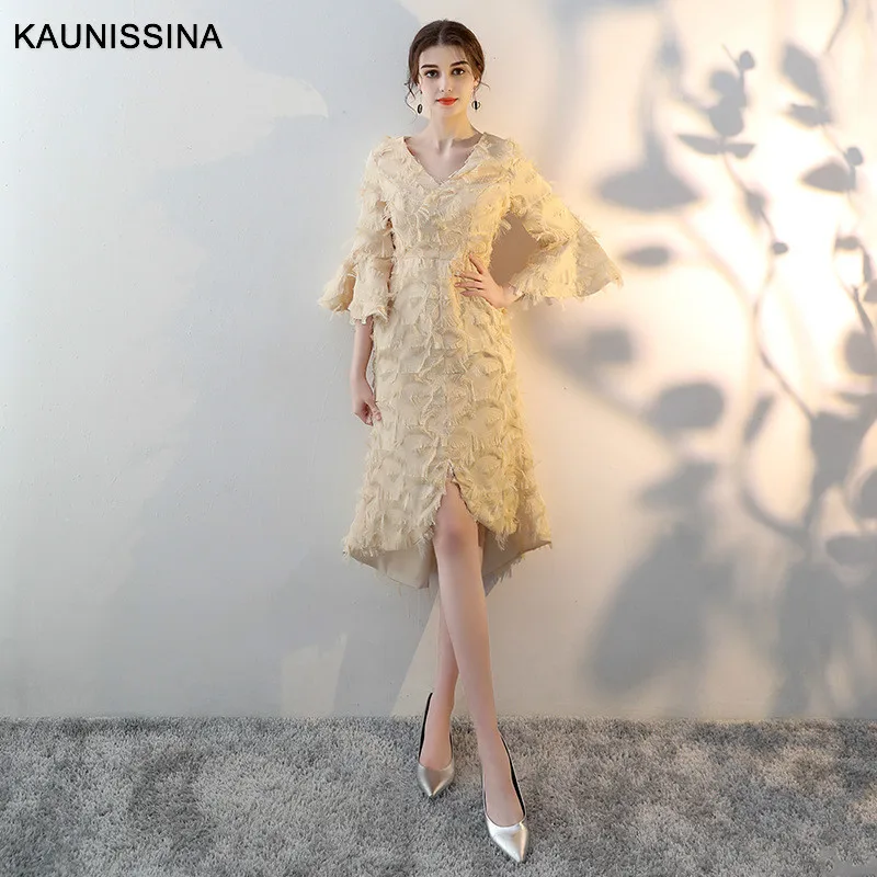 KAUNISSINA Mermaid Cocktail Dresses Elegant Party Gowns V-Neck Flare Sleeve Celebrity Homecoming Dress Vestidos | Свадьбы и