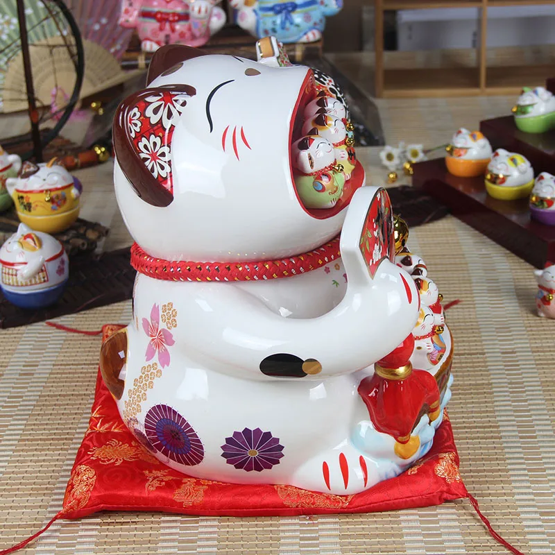 Strongwell 14 inch Oversized Ceramic Lucky Cat Piggy Bank Feng Shui Ornaments Crafts Home Decoration Accessories Business Gifts |
