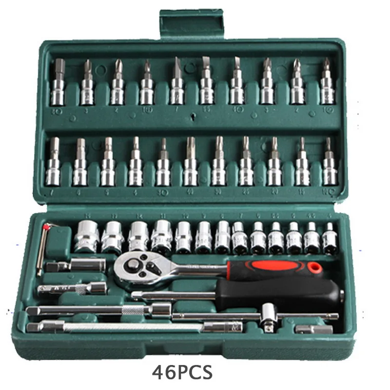 

46 In 1 Wrench Batch Head Hand Tool Set Ratchet Carbon Steel Pawl Socket Spanner Screwdriver Motorcycle Car Repair Tool Set