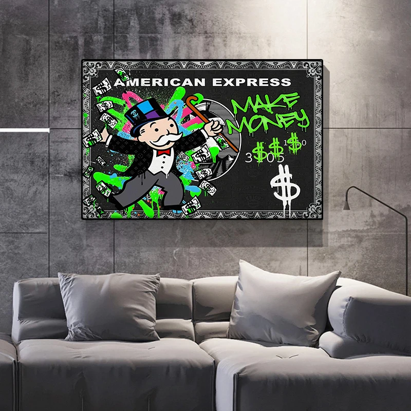 

Alec Graffiti Monopoly Millionaire Money Street Art Canvas Painting Poster and Prints Wall Picture Modern Living Room Home Decor