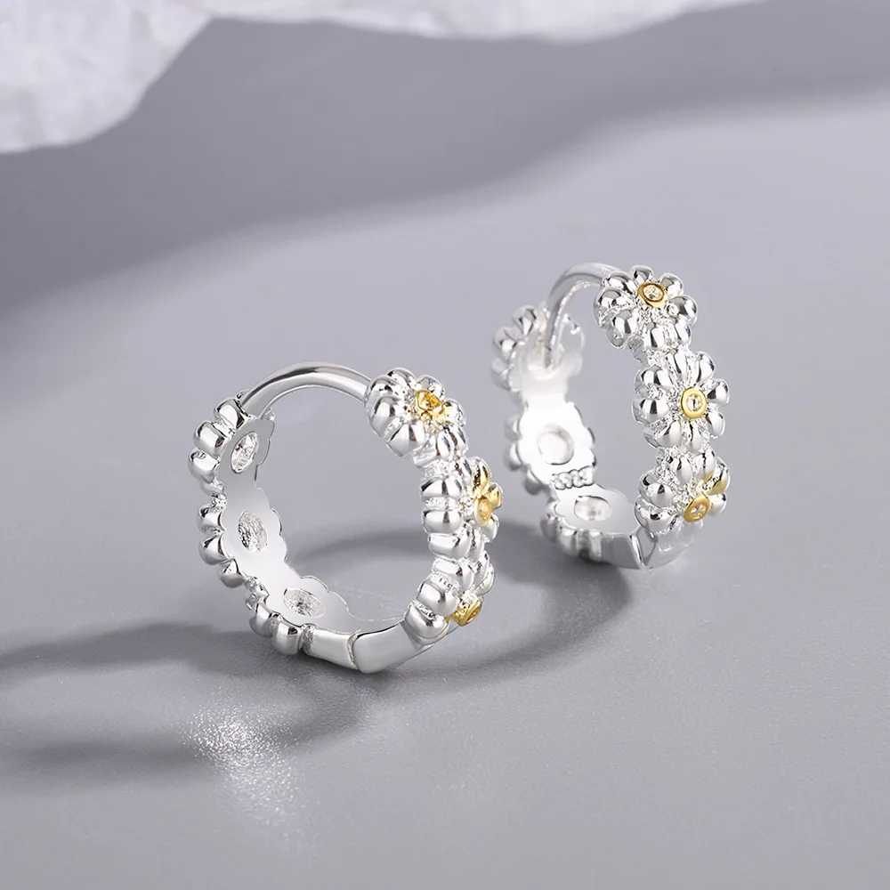 

New Design Fashion Little daisy 925 Sterling Silver Hoop Earrings Jewelry Top Quality Circle Earring Daily Pendant
