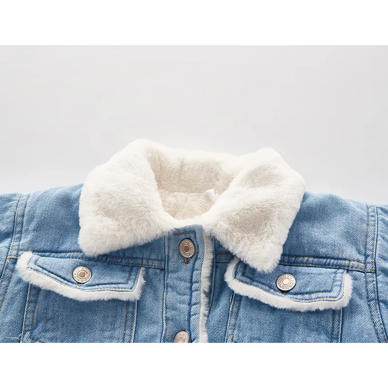 Famuka зимняя детская куртка из искусственного кроличьего меха джинсовая для