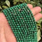 Натуральный граненый зеленый Малахит, драгоценный камень 3, 4 мм, бусины-разделители для изготовления ювелирных изделий сделай сам, браслетов, сережек, аксессуары 15 дюймов