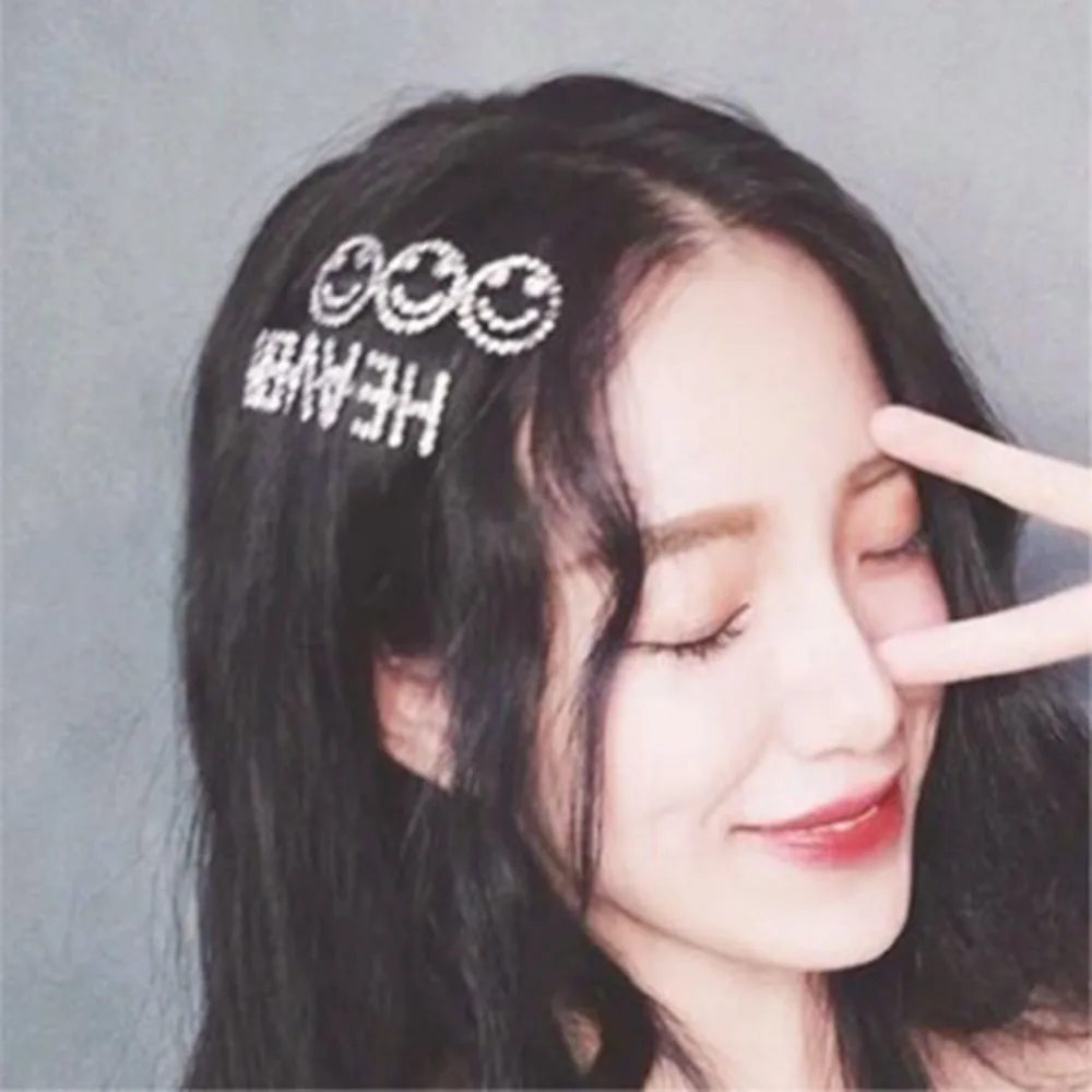 Модная заколка для волос с кристаллами блестящие стразы буквами и смайликом