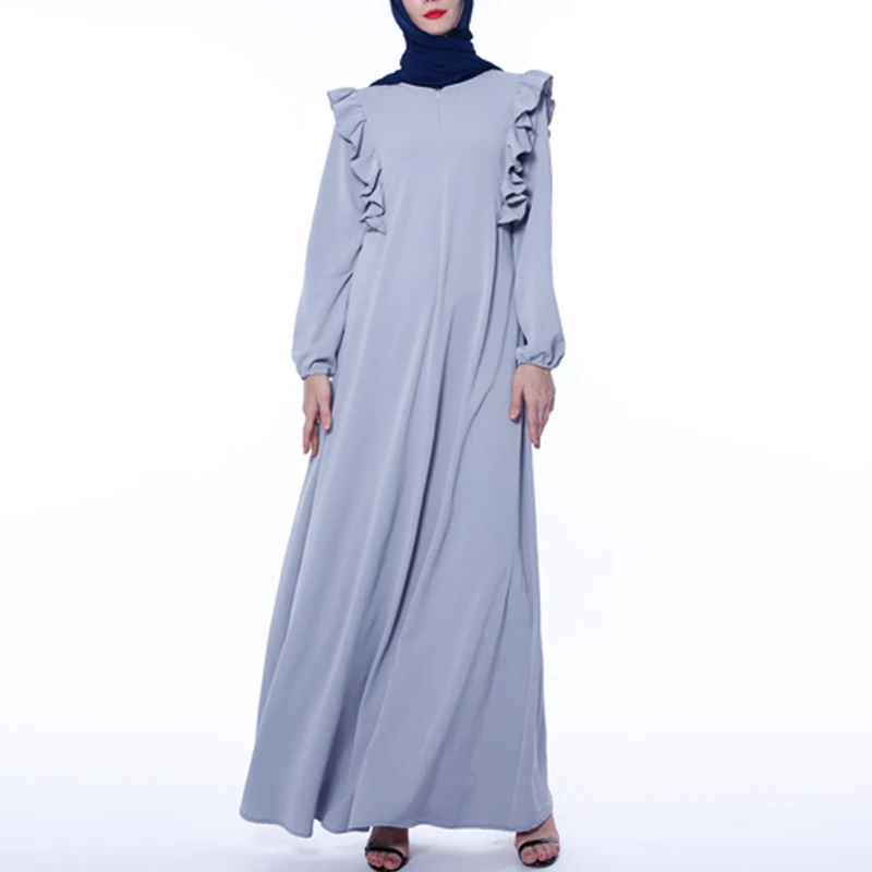 MISSJOY мусульманское женское платье на молнии Свободное abaya Дубай кимоно сплошной цвет кафтан турецкий Повседневный Ближний Восток элегантное женское платье с оборками Плать
