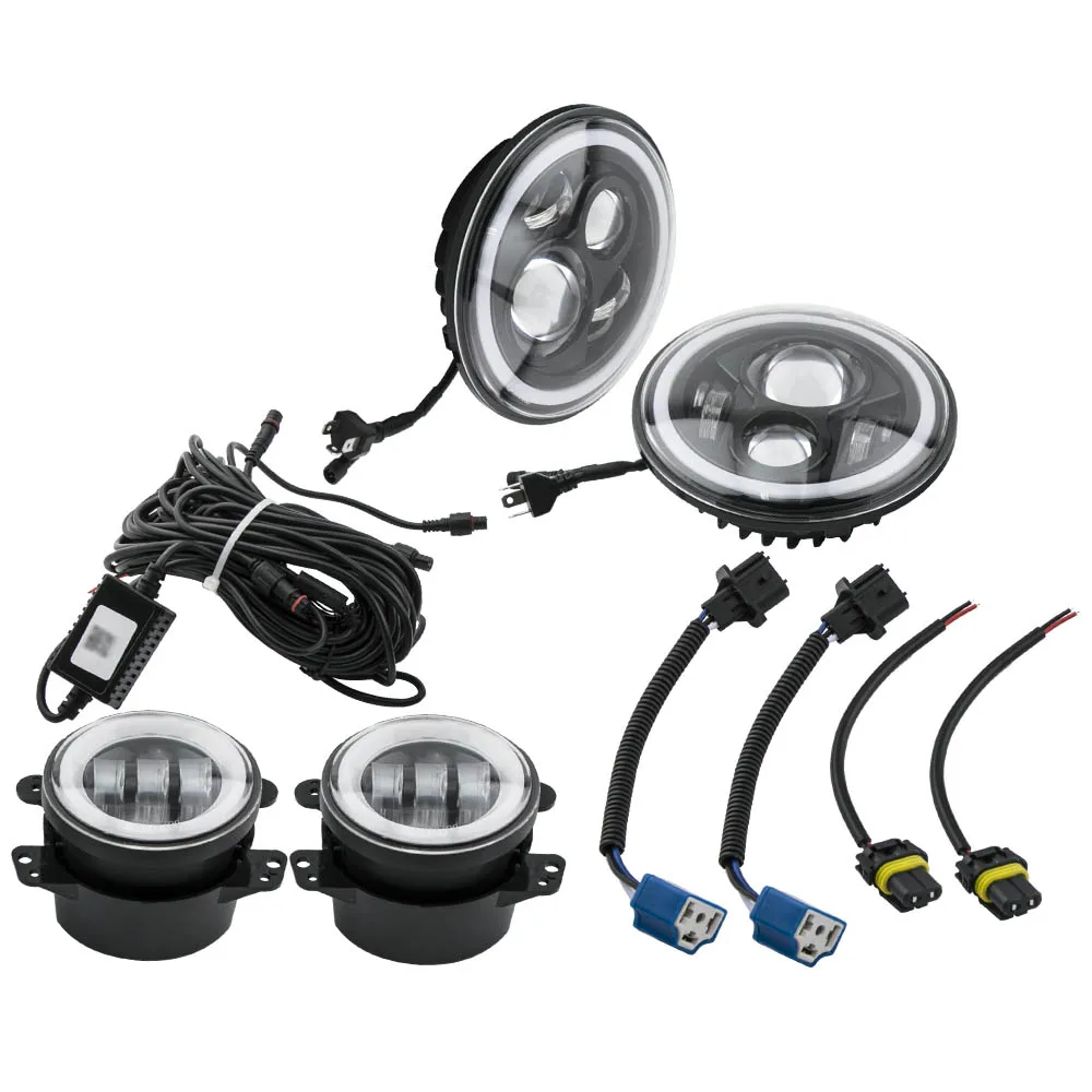 

7inch LED RGB Halo Headlight + 4" LED RGB Fog Light For Jeep Wrangler JK 07-18