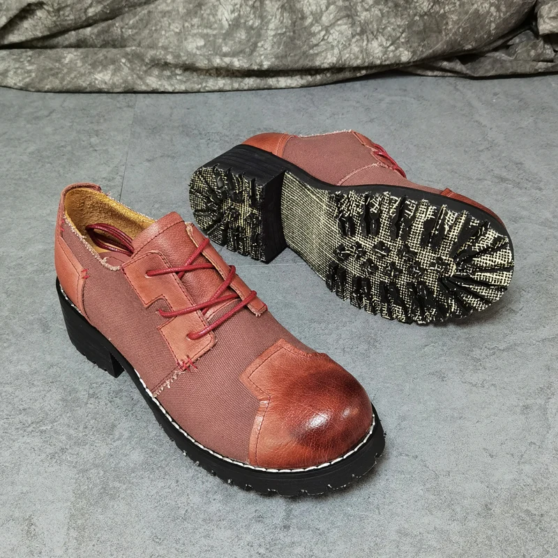 Мужские парусиновые туфли на платформе со шнуровкой