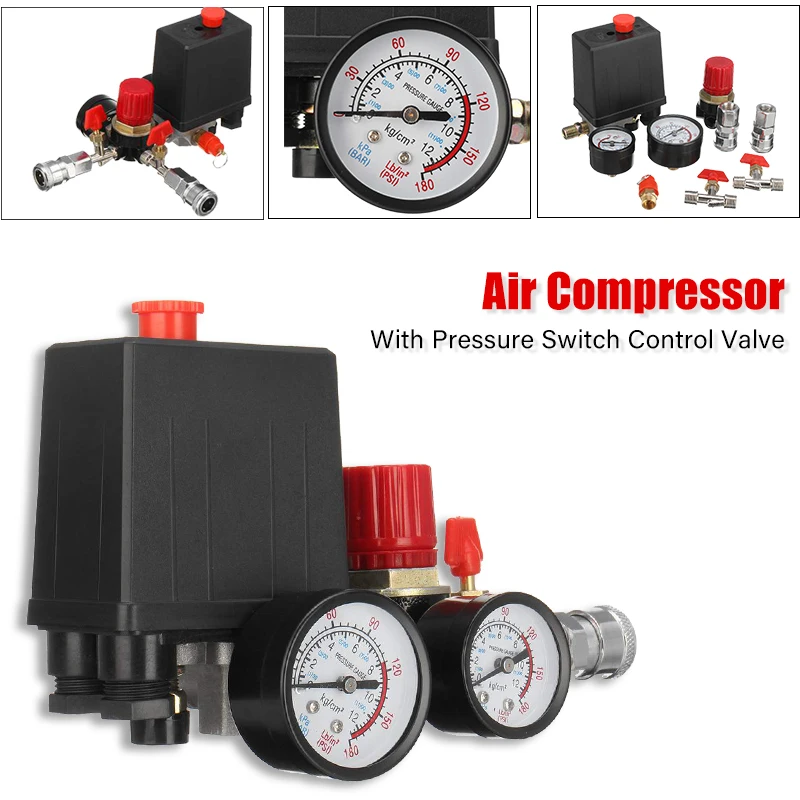 

240V AC Regulator Heavy Duty Air Compressor Pump Pressure Control Switch Plumbing Control Valve 95-125PSI with Quick Connector