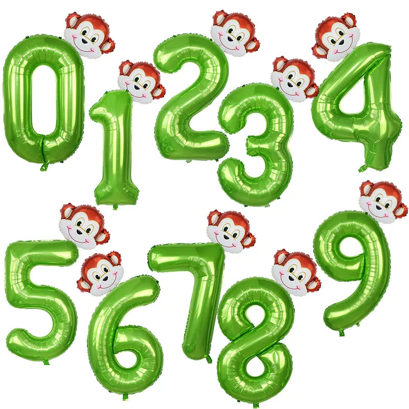 Monkey Theme 40 дюймов воздушные шары из фольги в виде цифр Динозавр зеленый номер баллон джунгли вечерние гелиевые шары Дети Мальчик день рождения, детский душ Globos Декор - Цвет: Monkey Theme