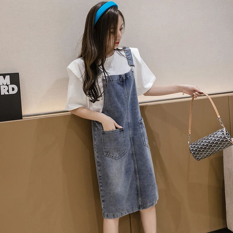

2021Summer Denim Women Dress Loose Spaghetti Strap Dress Large Size Jeans Vintage Casual Female Dresses Overalls A60