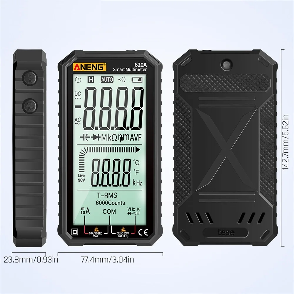 ANENG 620A multímetro Digital, 6000 cuentas pantalla Digital valores eficaces verdaderos resistencia, diodo de capacitancia temperatura frecuencia medida