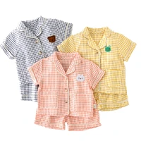 cotton 2pcs pijama sets for toddler baby girls and boys plaid sleepwear clothes for newborns home wear clothes for newborns kids