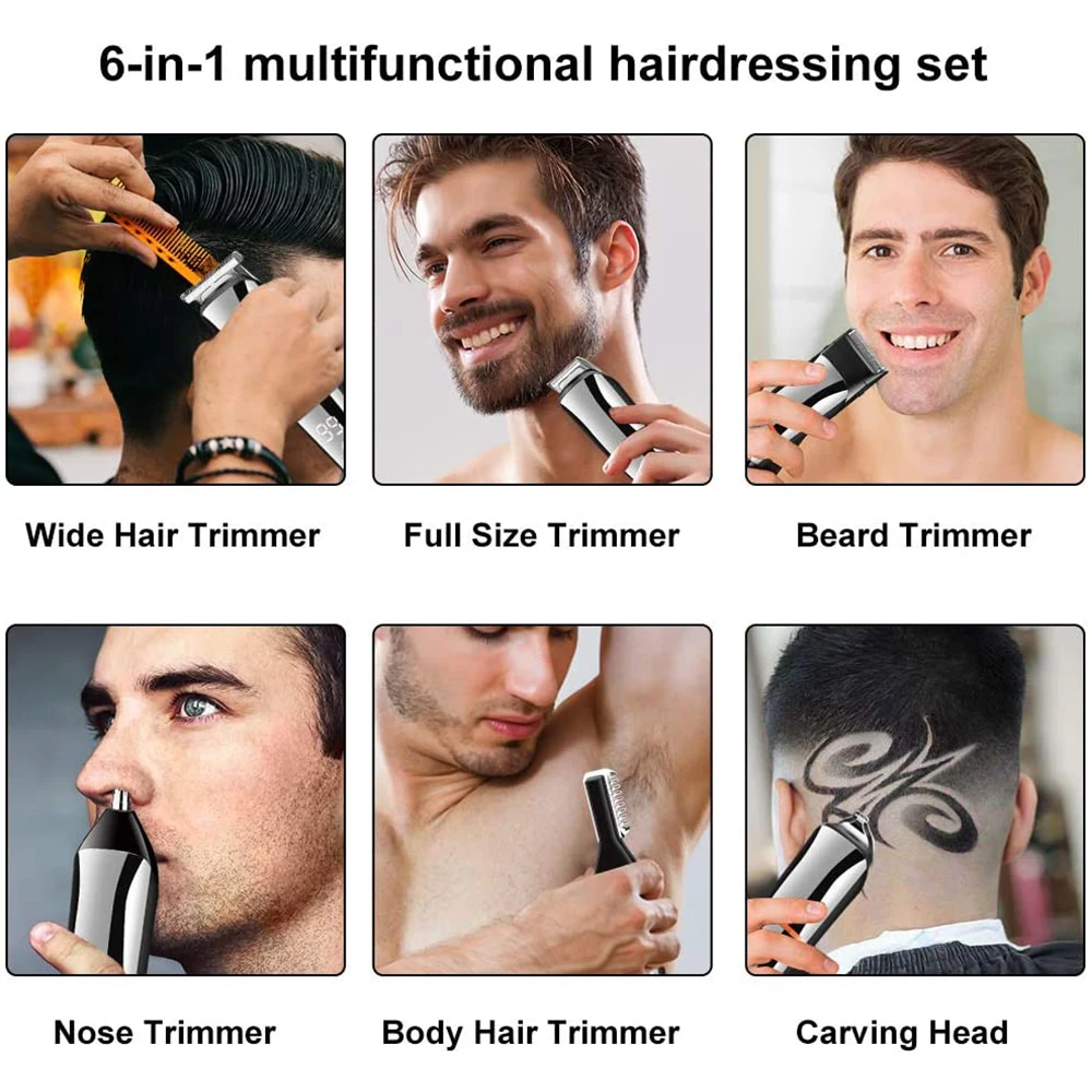 

Beard Trimmer for Men Hair Clipper Barber Mustache Nose Hair Cordless Precision Trimmer 6 in 1