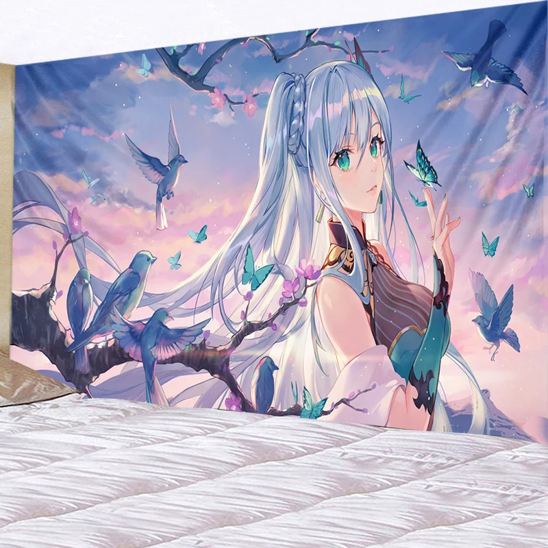 Красивый гобелен с 3D рисунком из мультфильма розовый на стену для девушек в стиле