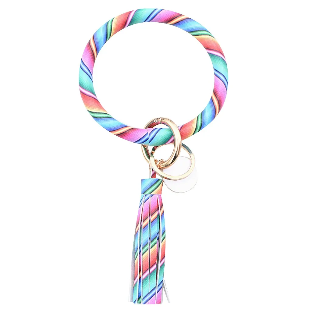 Модный тренд большой кожаный браслет круглый брелок с кисточками кольцо