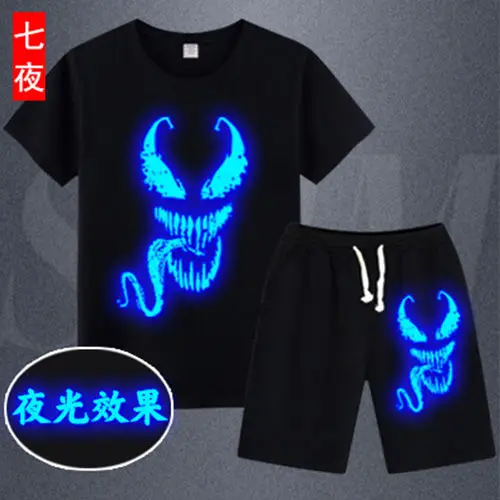 

Disney Marvel Luminous Half Sleeve T-shirt Summer Thin Anime Venom Short Sleeve Male Student High Street Trendy Sports Suit
