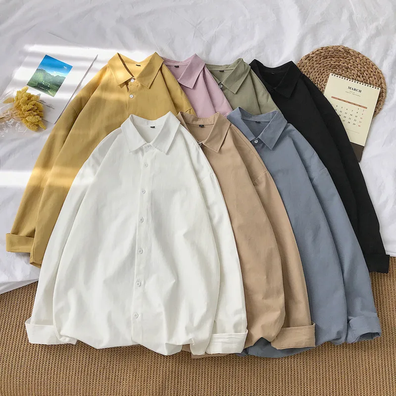 

Хлопковая Повседневная рубашка, Мужская модная однотонная деловая Классическая рубашка, Мужская Уличная одежда, дикая Свободная рубашка с ...