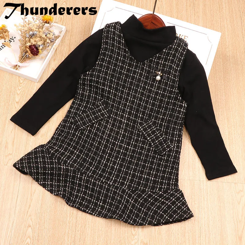 

Thunderers Autumn Winter Kids Clothing Set For Girl Thick Long Sleeve Shirt With Wool Dress Girl 2pcs Outfits Casual Clothes
