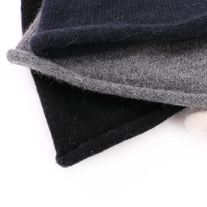 

Women Black Knitted Wool Beanies For Winter Warm Ladies Elastic Brand Thick Beanies Skullies Stretch Hats Caps Female Gorros