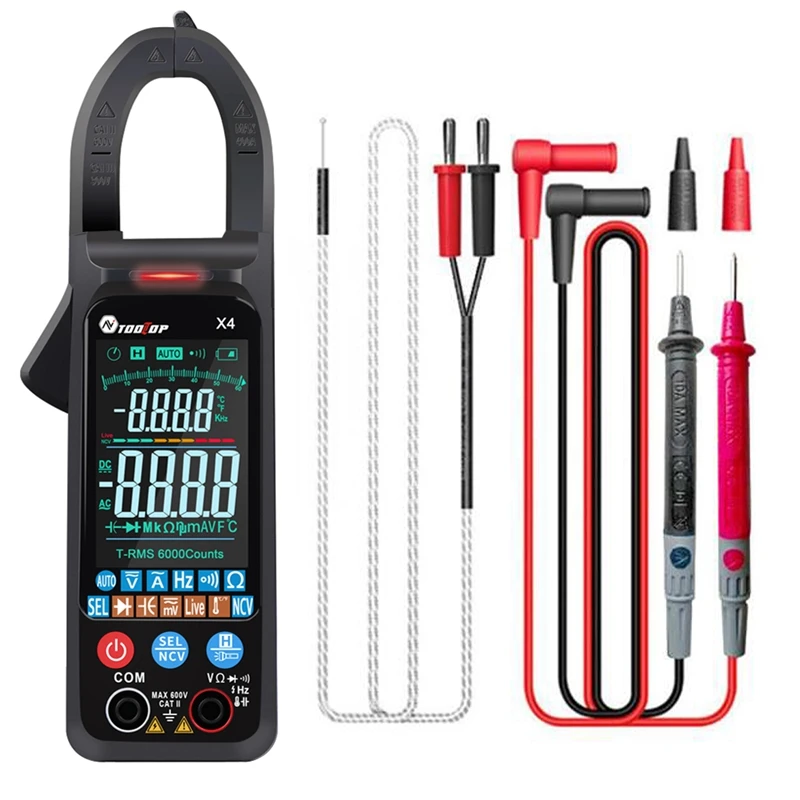

TOOLTOP X4 Mini Digital Clamp Meter Color Large Screen Multimeter 6000 Counts NCV AC Voltage Capacitance Detection