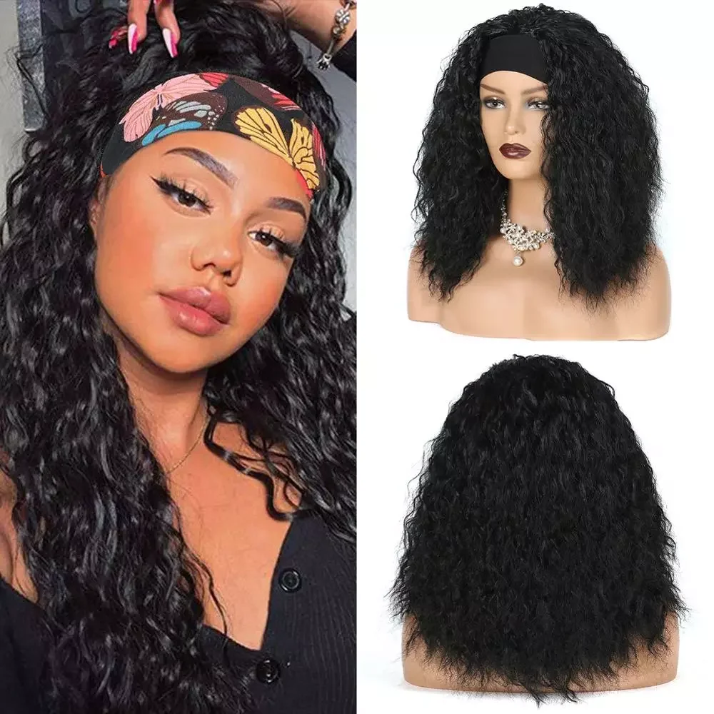 

AZQUEEN Synthetic Water Wave Wigs Headband Natural Fake Hair For Black Women Cosplay Daily Use Heat Resistant Dark/Brown