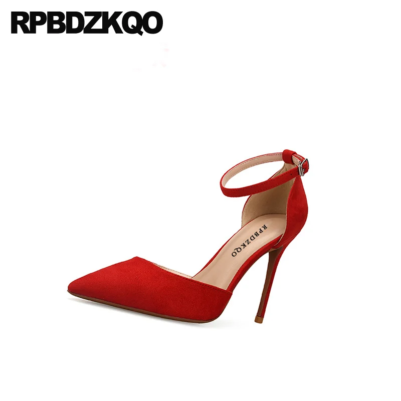 Туфли свадебные женские с острым носком высокий каблук-шпилька замша