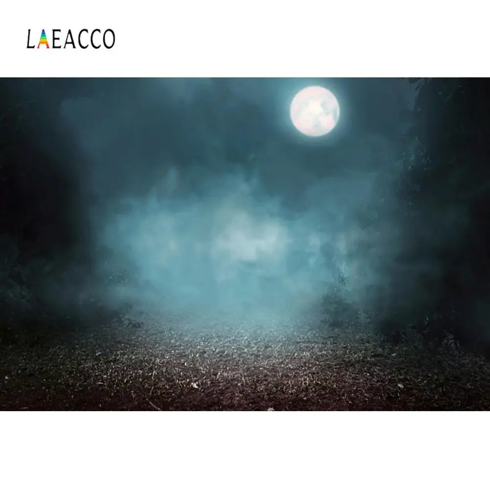 

Laeacco Photography Backdrop Dark Night Moon Halloween Party Festivals Scenic Photo Background Photocall Photo Studio