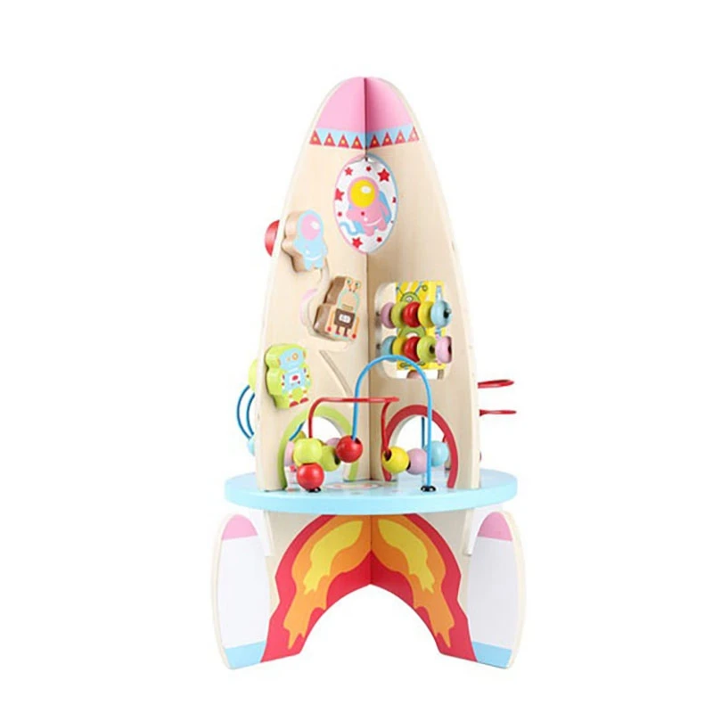 

Rocket Bead Toy Multi-Activity Rocket Wooden Bead Maze Gear Play Center Children Learning Education Toy